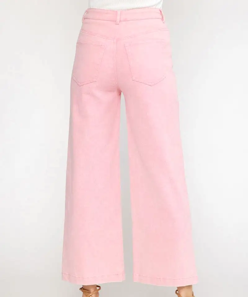 High Waisted Wide Leg Pants - Pink