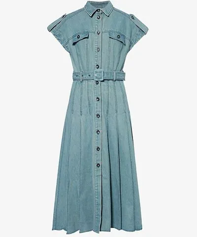 Huishan Zhang Womens Den Blue Laika belted denim midi dress