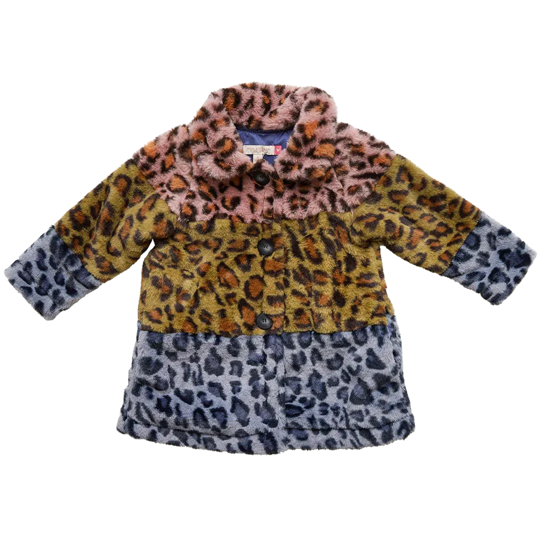 Kate Coat - Leopard Color Block Faux Fur