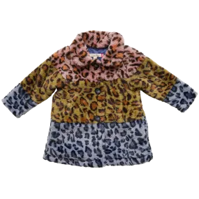 Kate Coat - Leopard Color Block Faux Fur