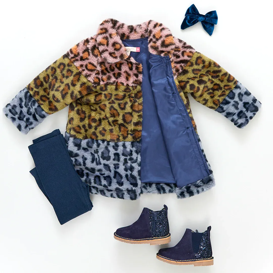 Kate Coat - Leopard Color Block Faux Fur