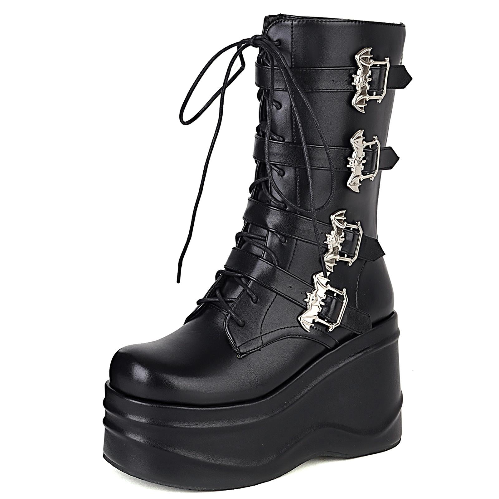 Lace-up High Platform Boots Fashion Mixed Colors Wedges High Heels