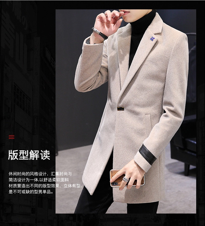 Men's Casual Winter Warm Solid Pattern Single Breasted Jacket Coat