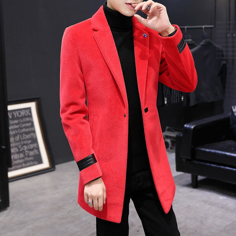 Men's Casual Winter Warm Solid Pattern Single Breasted Jacket Coat