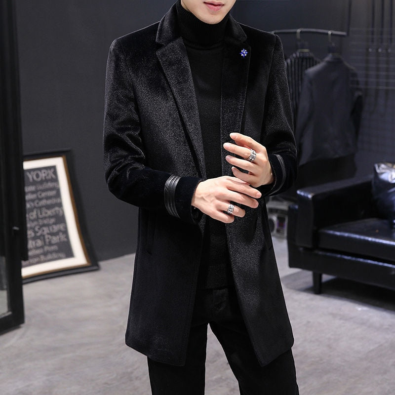 Men's Casual Winter Warm Solid Pattern Single Breasted Jacket Coat