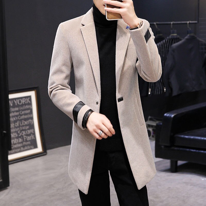 Men's Casual Winter Warm Solid Pattern Single Breasted Jacket Coat