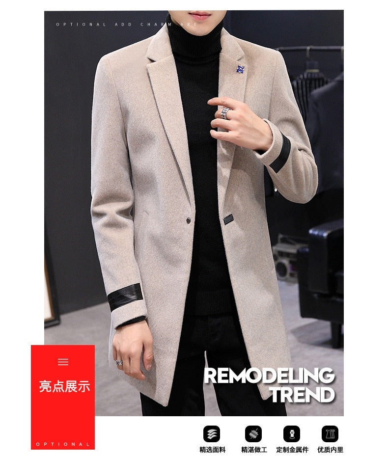 Men's Casual Winter Warm Solid Pattern Single Breasted Jacket Coat