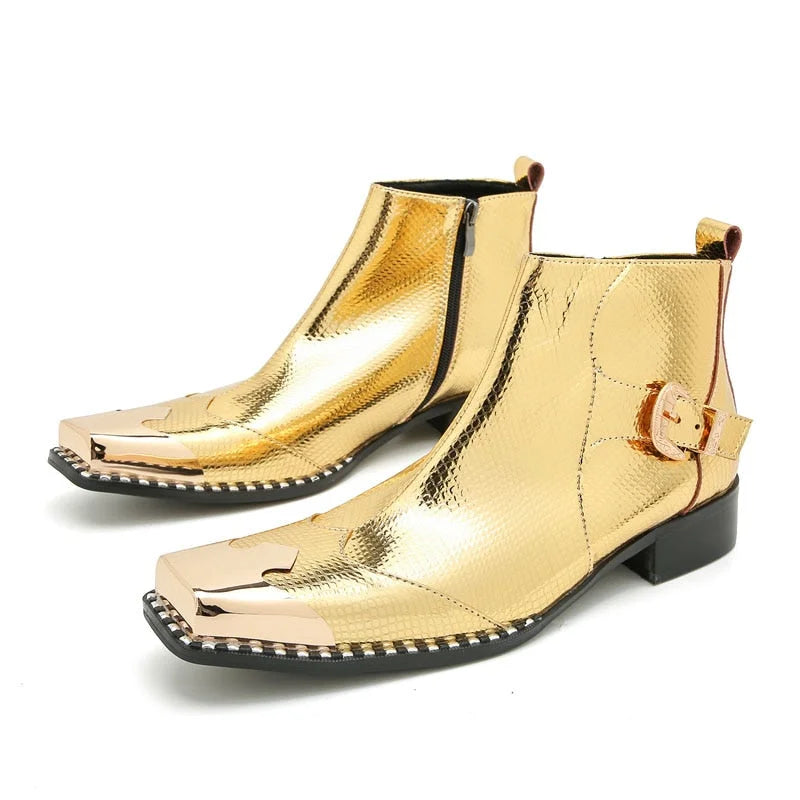 Men's Formal Genuine Leather Square Toes Zipper Handmade Ankle Boots