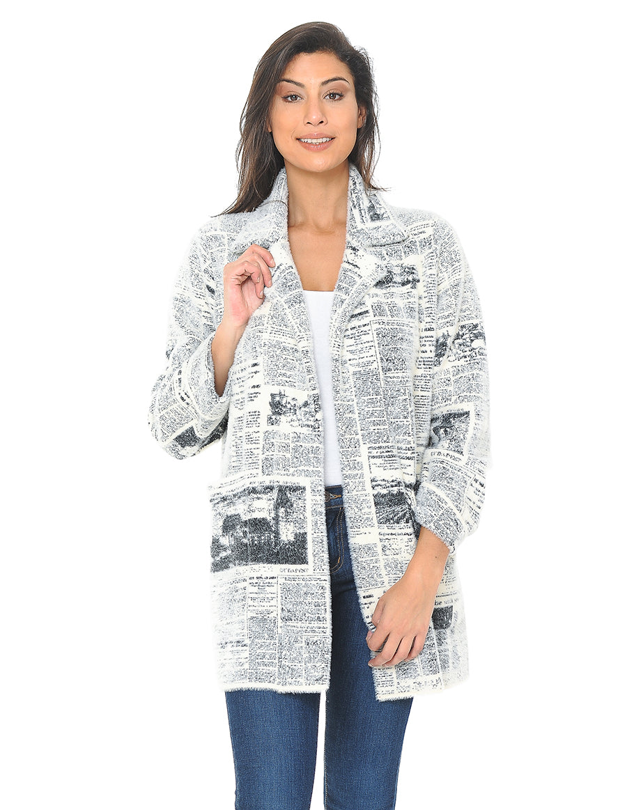 News Print Fuzzy Sweater