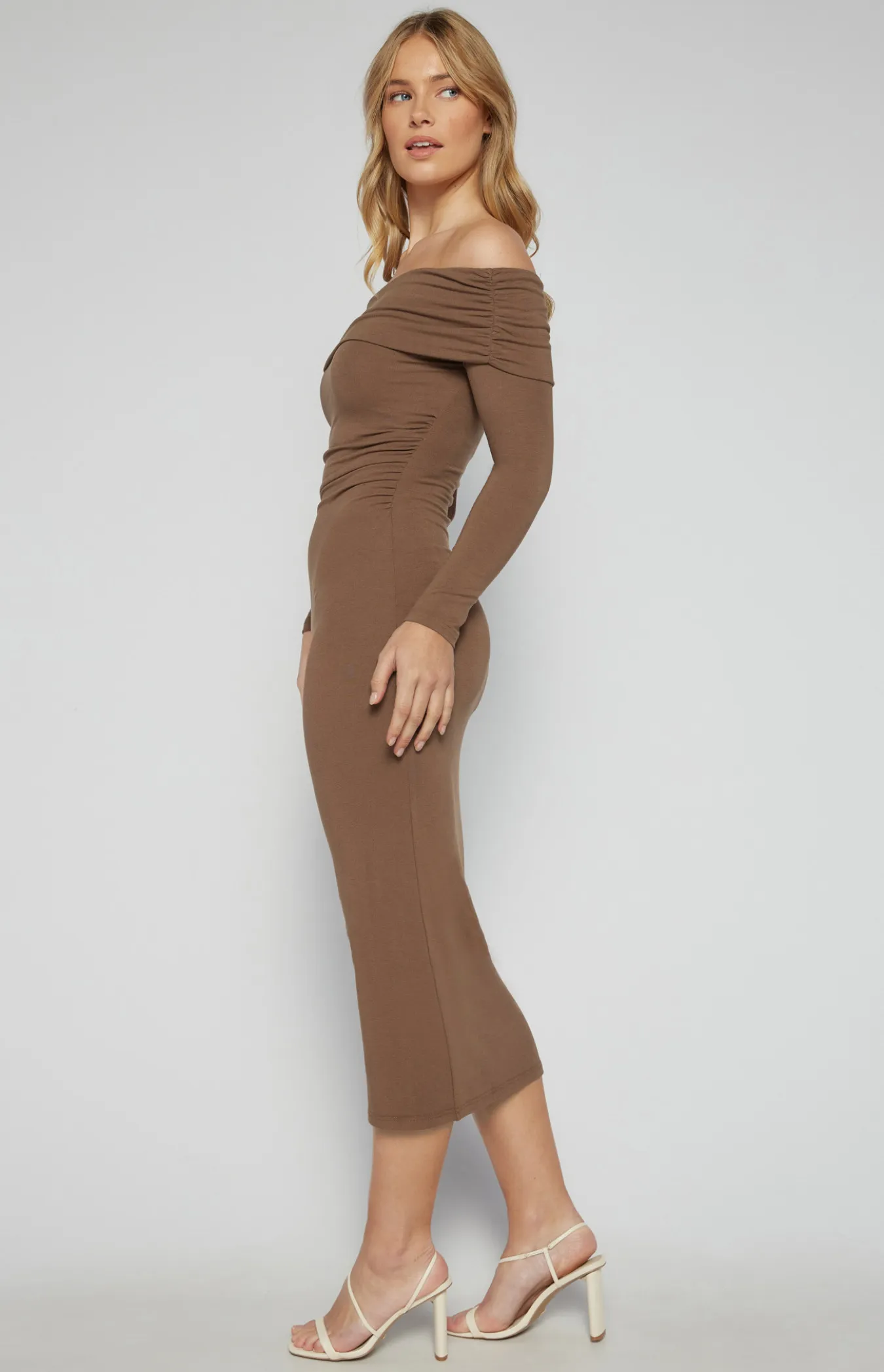 Off ShoulderJersey Midi Dress with Ruche Details (SDR1599B)