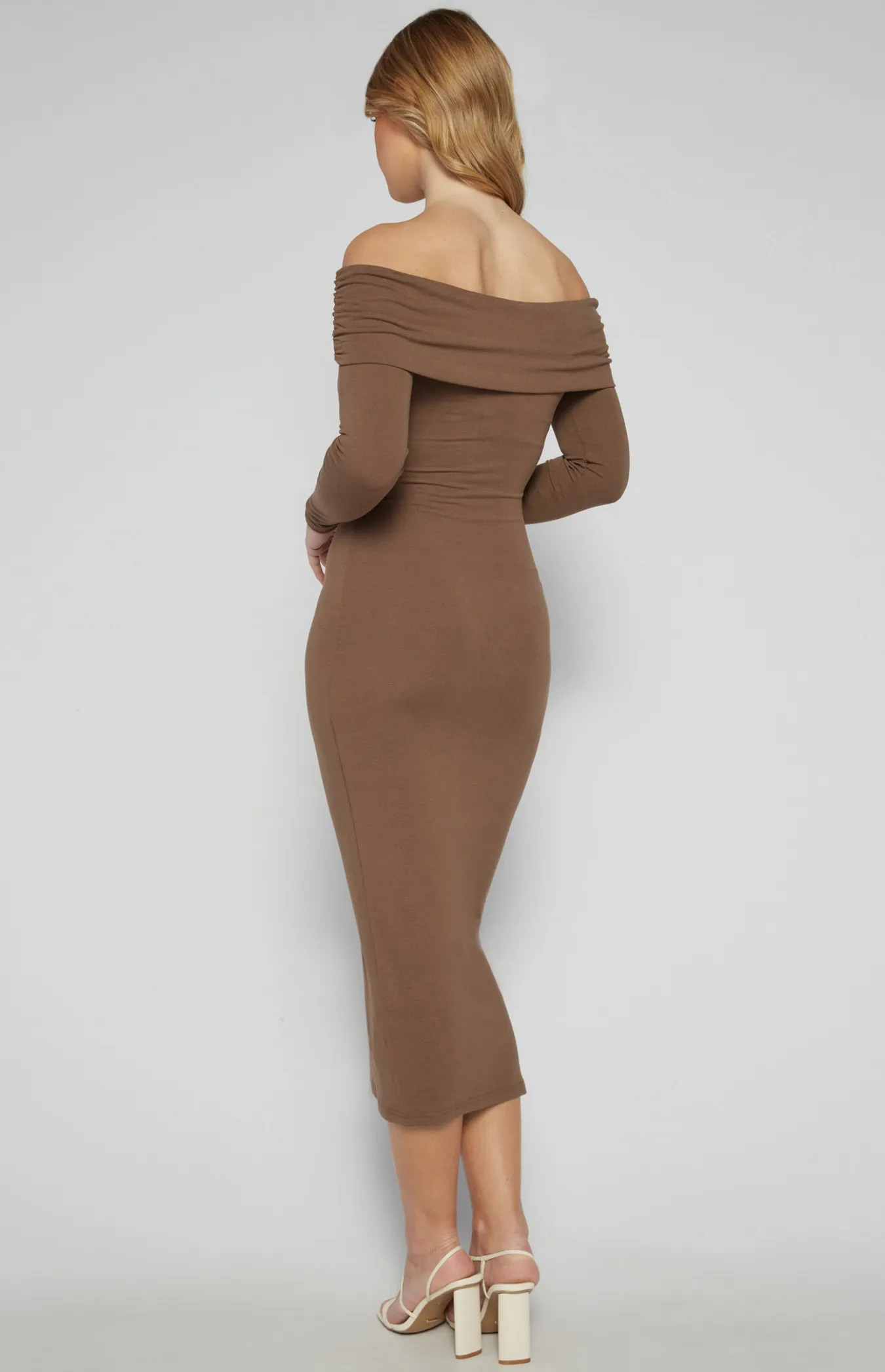 Off ShoulderJersey Midi Dress with Ruche Details (SDR1599B)