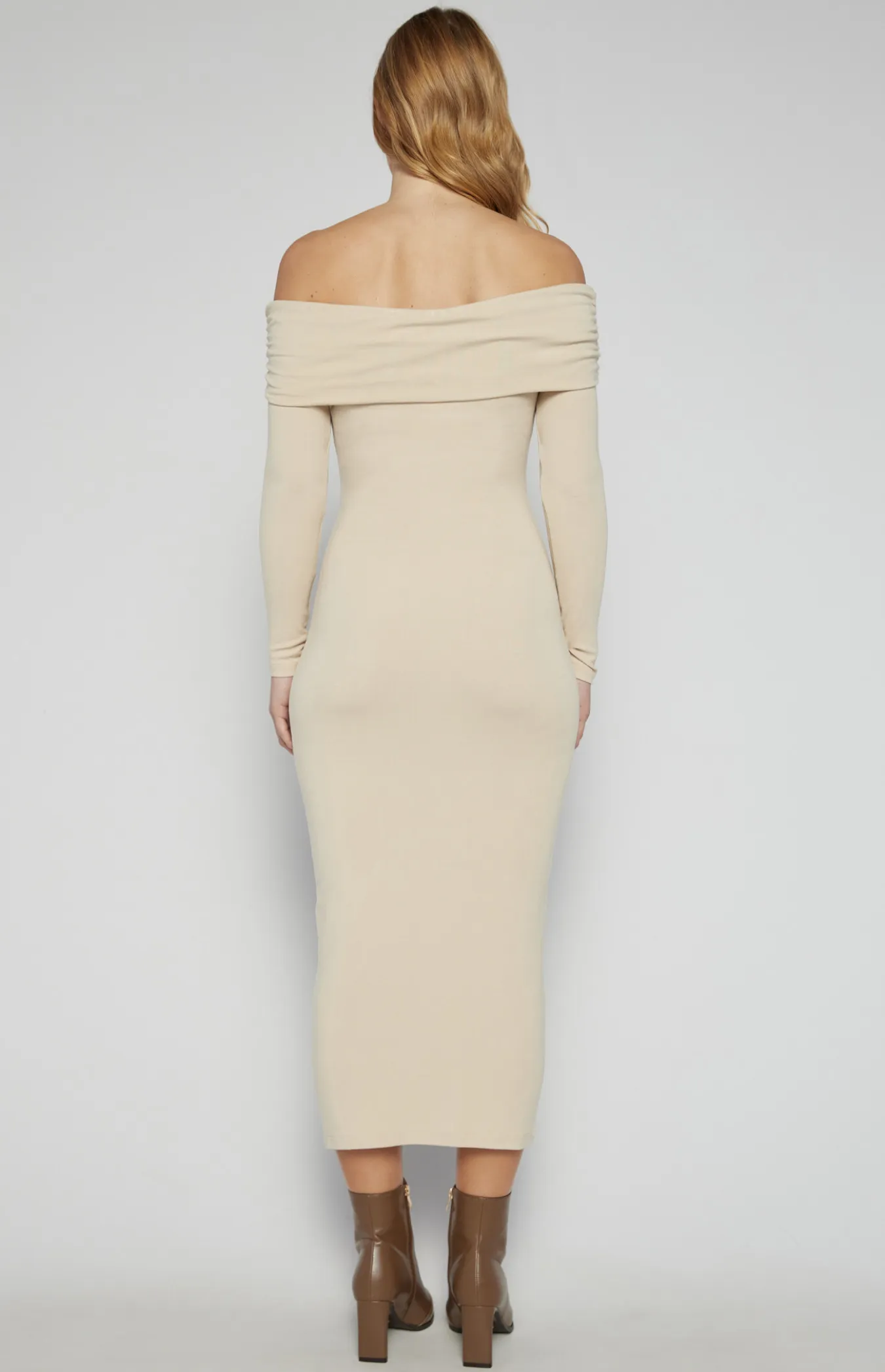 Off ShoulderJersey Midi Dress with Ruche Details (SDR1599B)