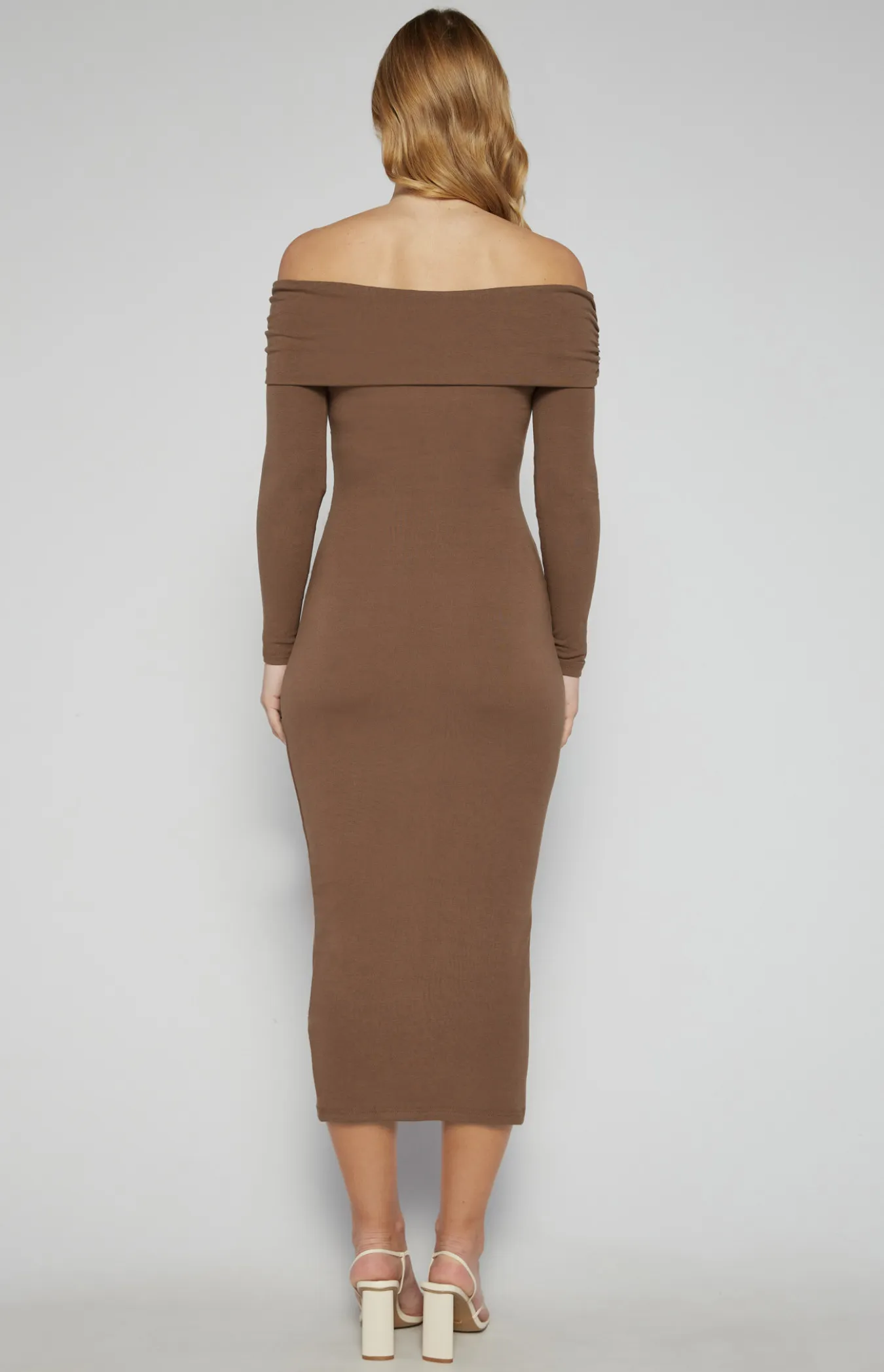 Off ShoulderJersey Midi Dress with Ruche Details (SDR1599B)