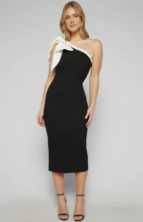 One Shoulder Dress with Contrast Bow Feature (SDR1629B)