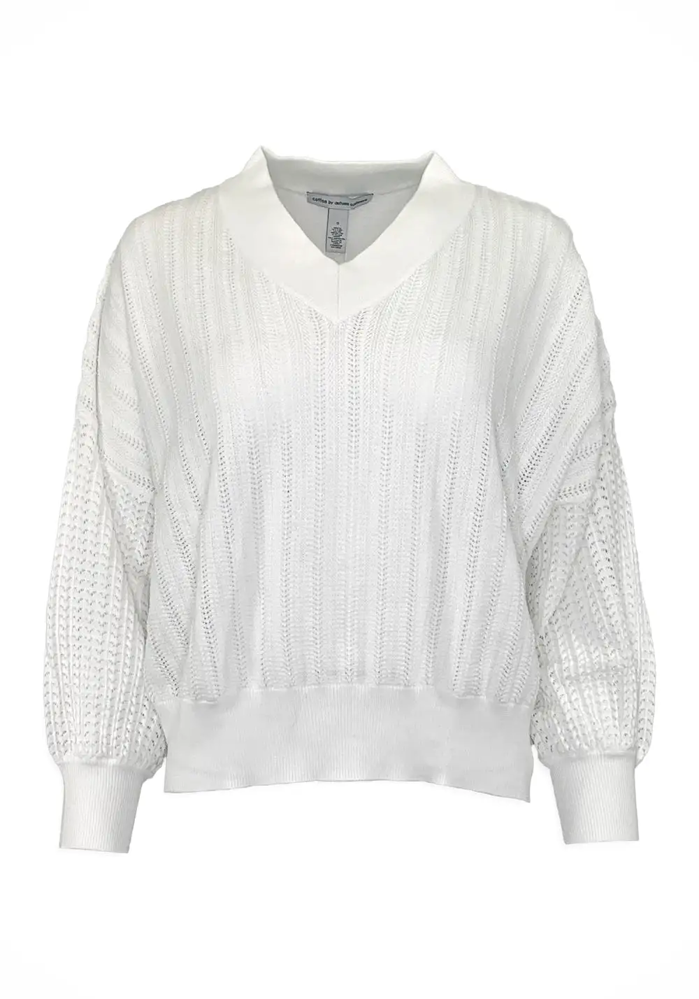 OVERSIZED MIXED POINTELLE V-NECK SWEATER (BLEACH WHITE) - AUTUMN CASHMERE