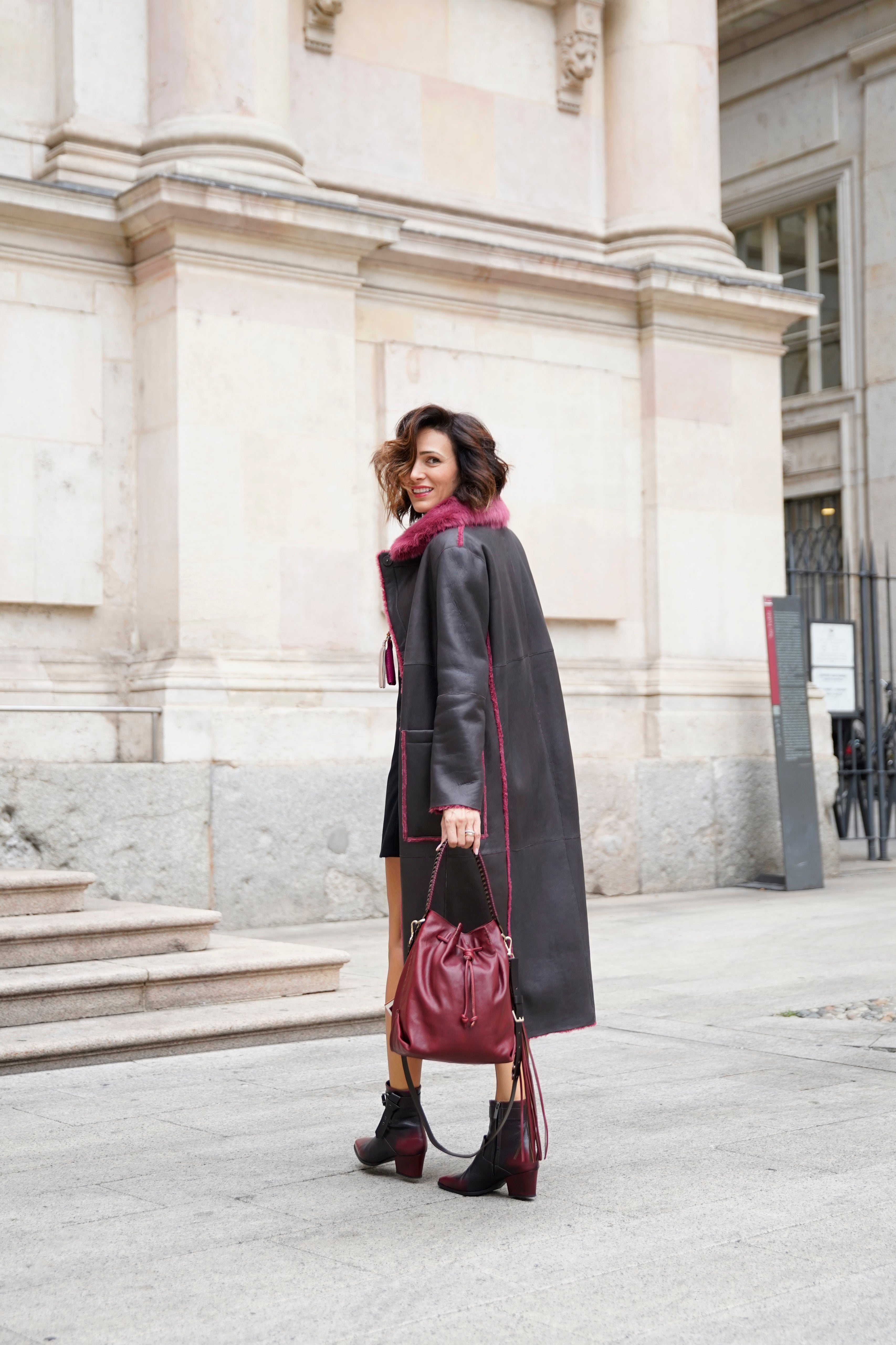 Reversible Coat Merinillo Pacaja Dark Brown / Fuchsia