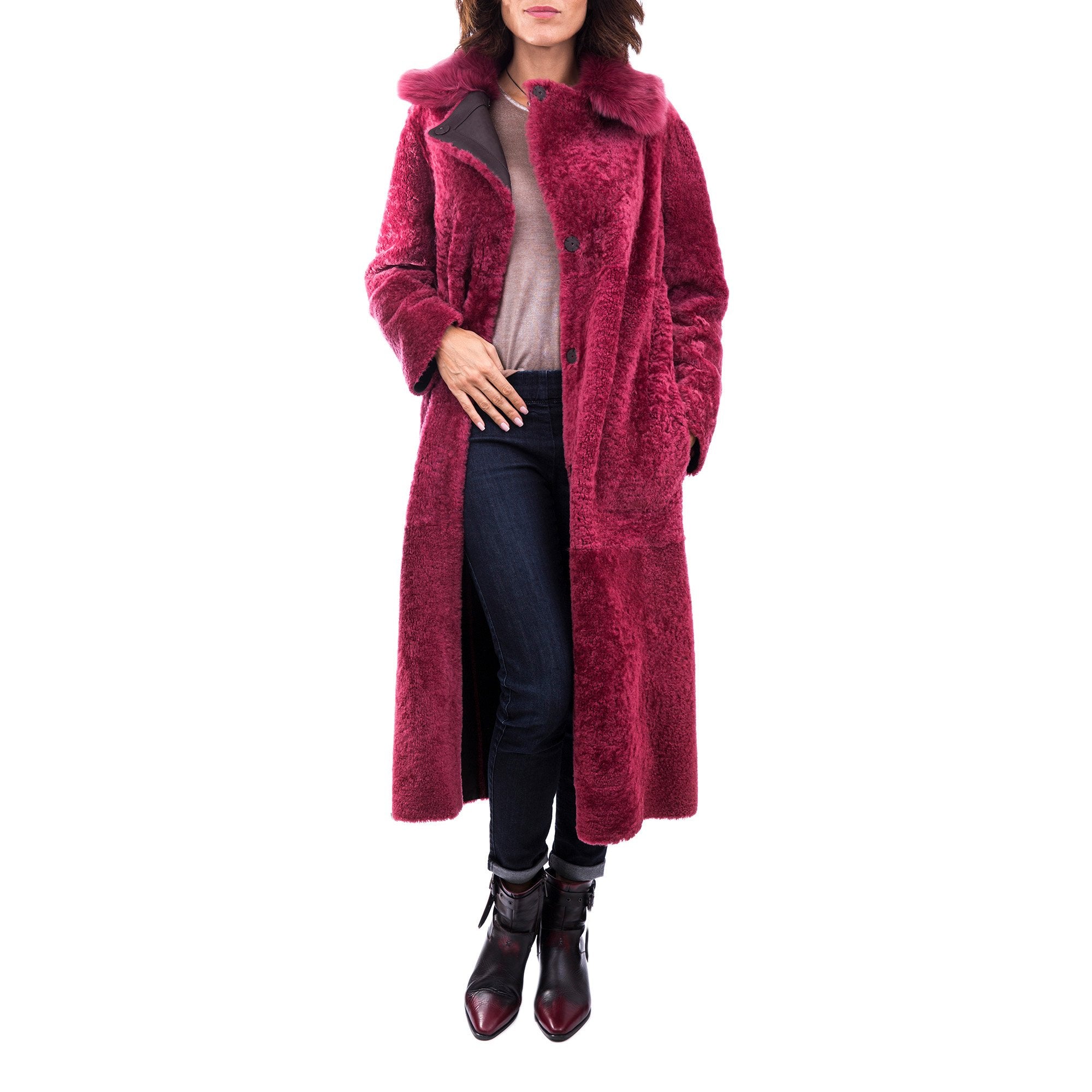 Reversible Coat Merinillo Pacaja Dark Brown / Fuchsia