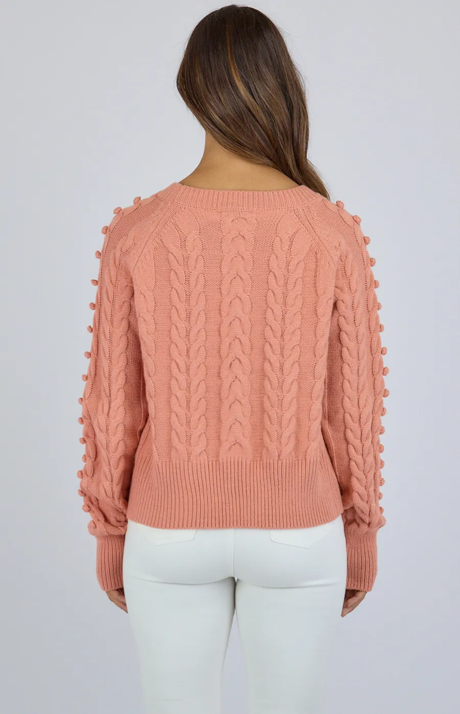 Round Neck Bobble Cable Knit Sweater (SKN500)