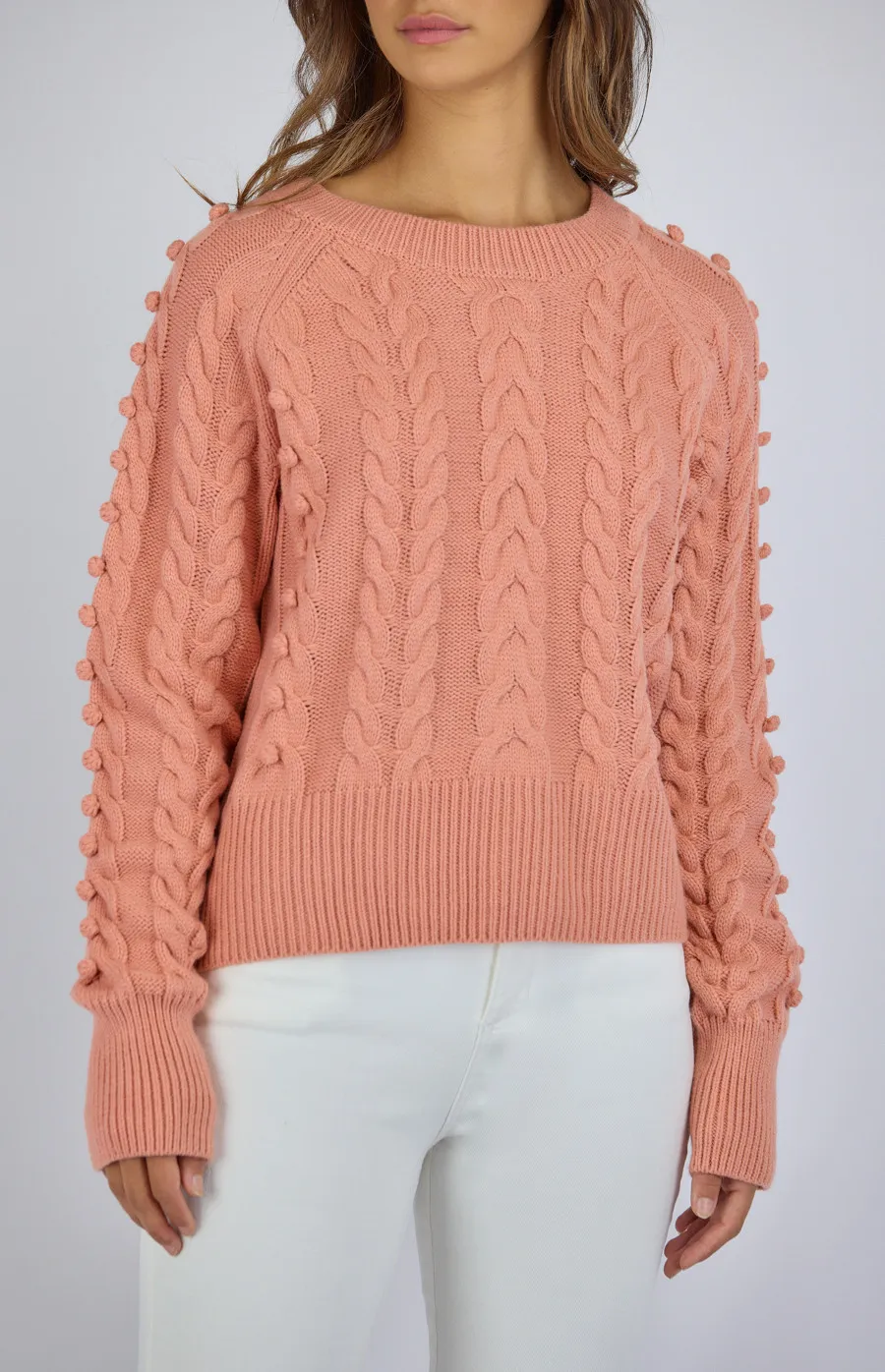 Round Neck Bobble Cable Knit Sweater (SKN500)