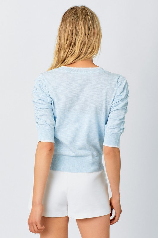 Ruched Sleeve Pullover Sweater