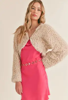 Sadie & Sage - Janae Fur Cropped Jacket Cream