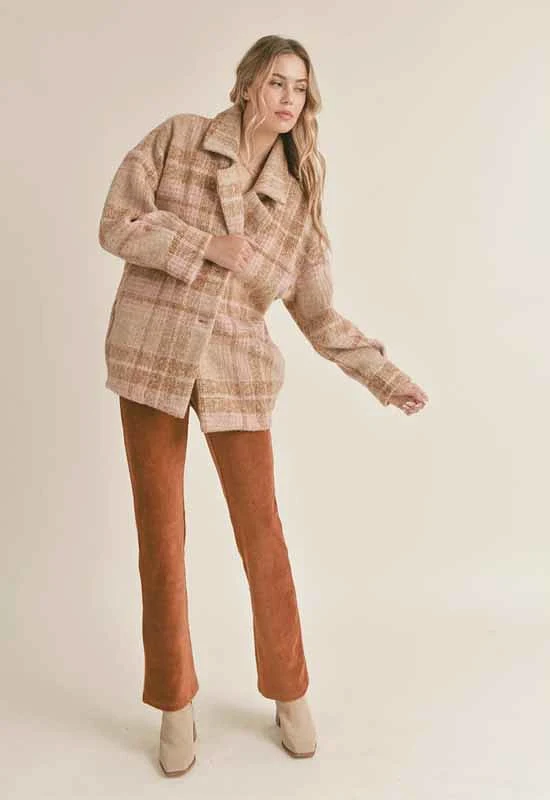 Sadie & Sage - Lucy Vintage Plaid Coat Camel Pink