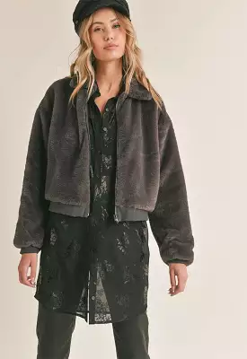 Sadie & Sage - Nadine Faux Fur Bomber Charcoal