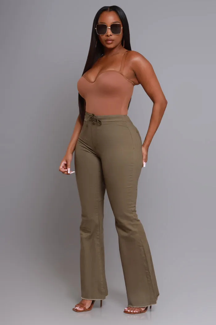 Seek Shelter High Rise Pull-On Flared Pants - Olive