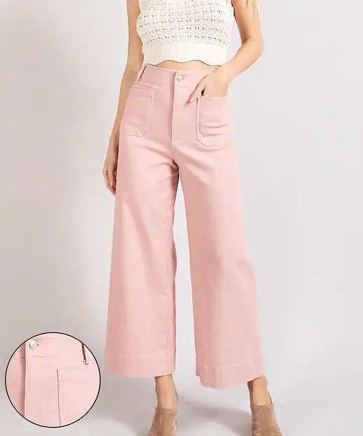 Soft Washed Wide Leg Pants - Dusty Pink