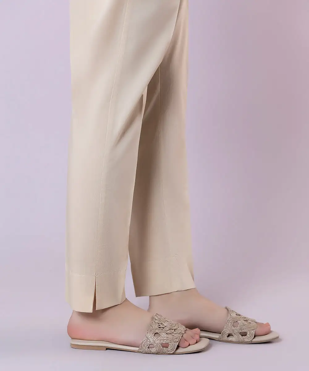 Solid Cotton Cigarette Pants