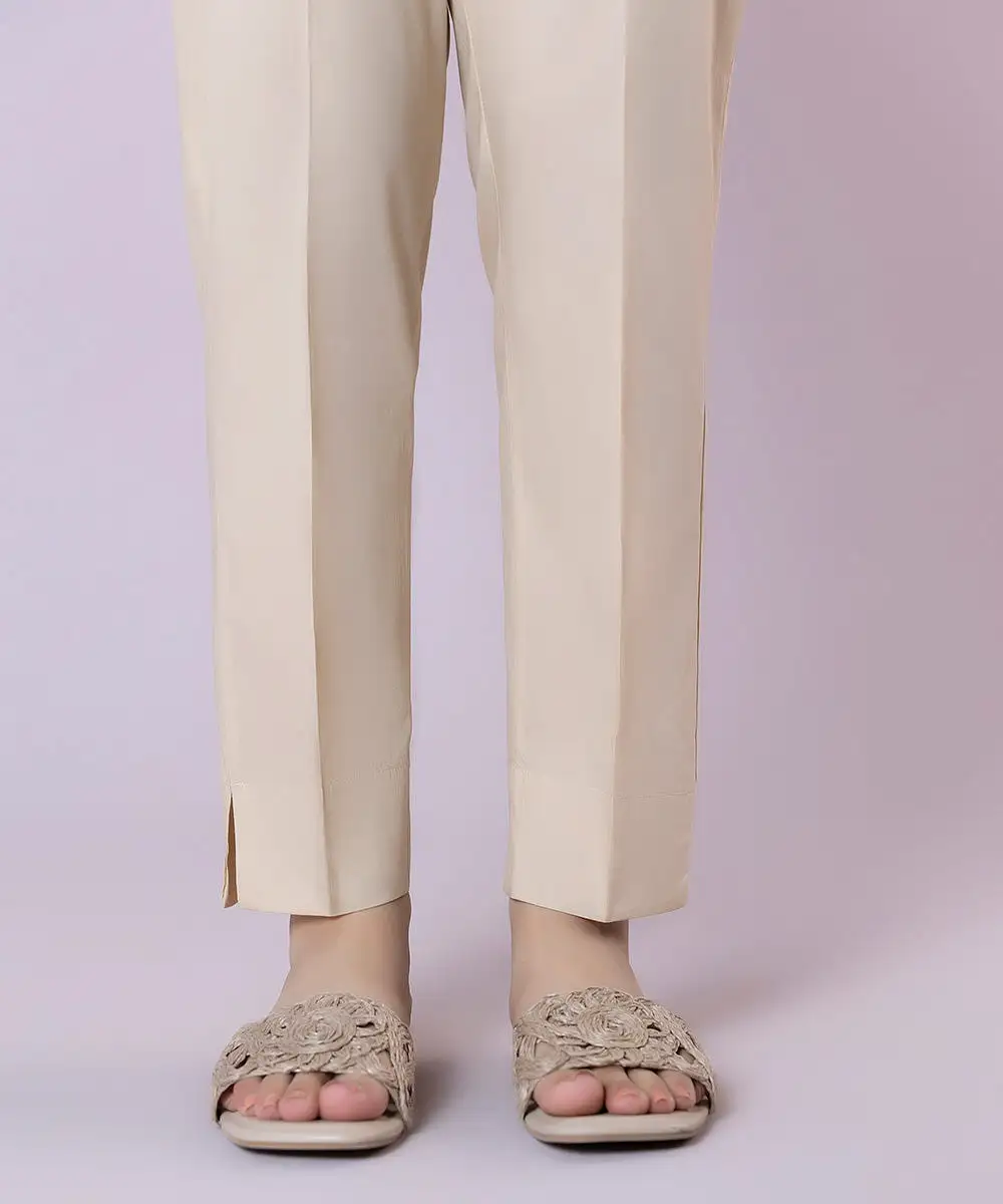 Solid Cotton Cigarette Pants