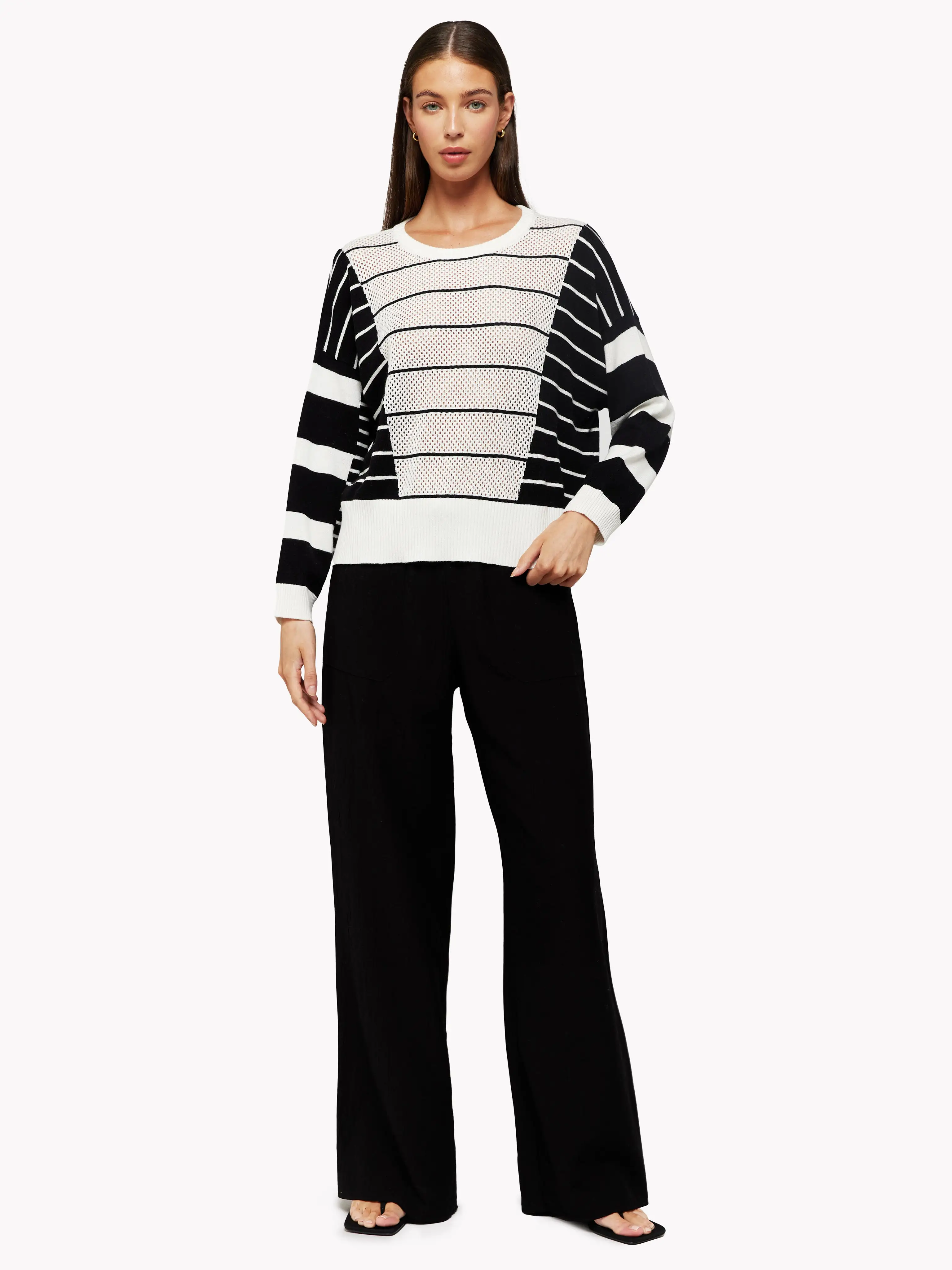 STRIPE POINTELLE CREW NECK SWEATER - BRODIE