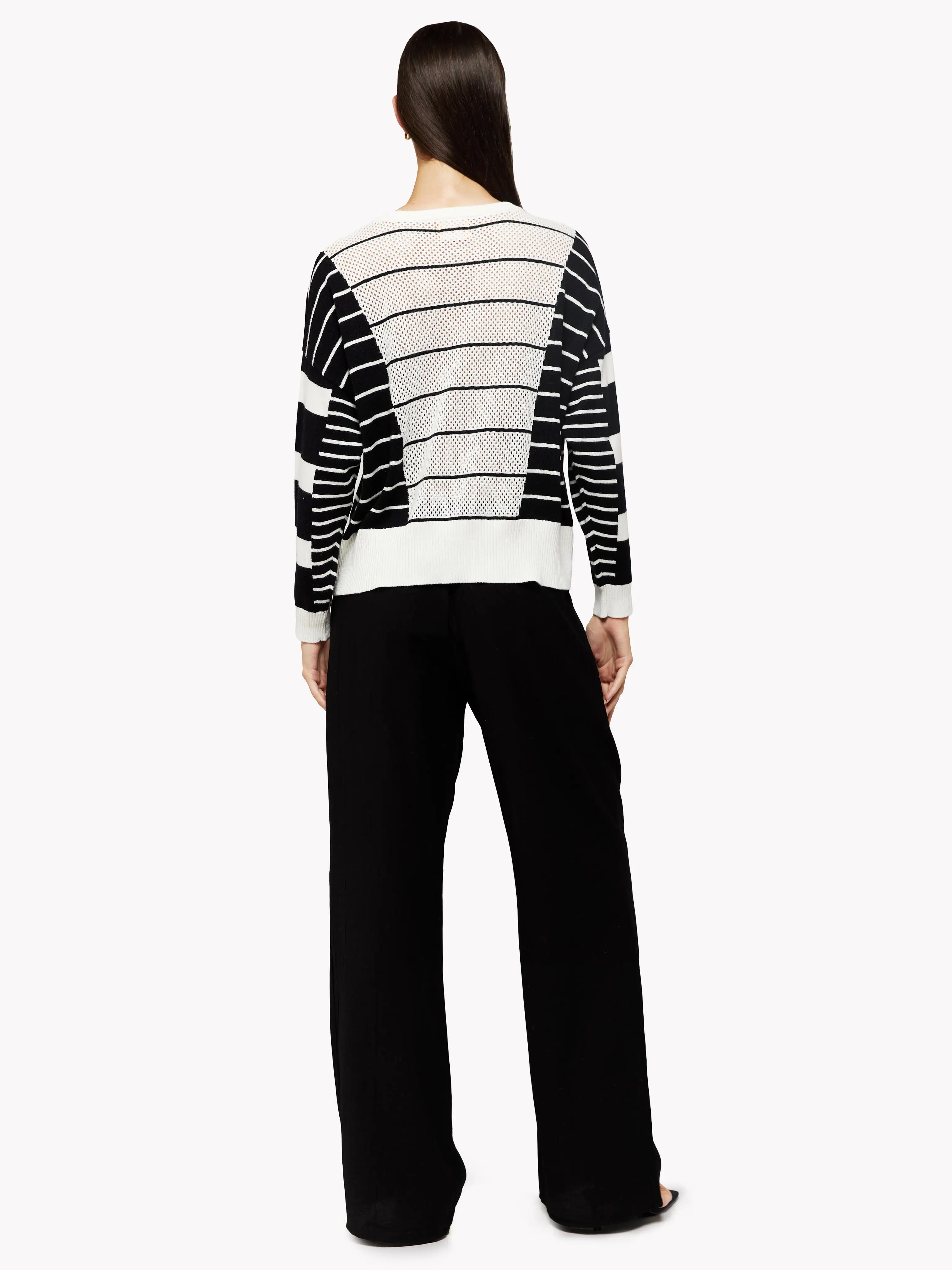 STRIPE POINTELLE CREW NECK SWEATER - BRODIE