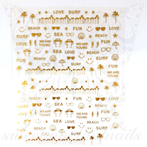 Summer Nails Surf Beach Gold Nail Stickers