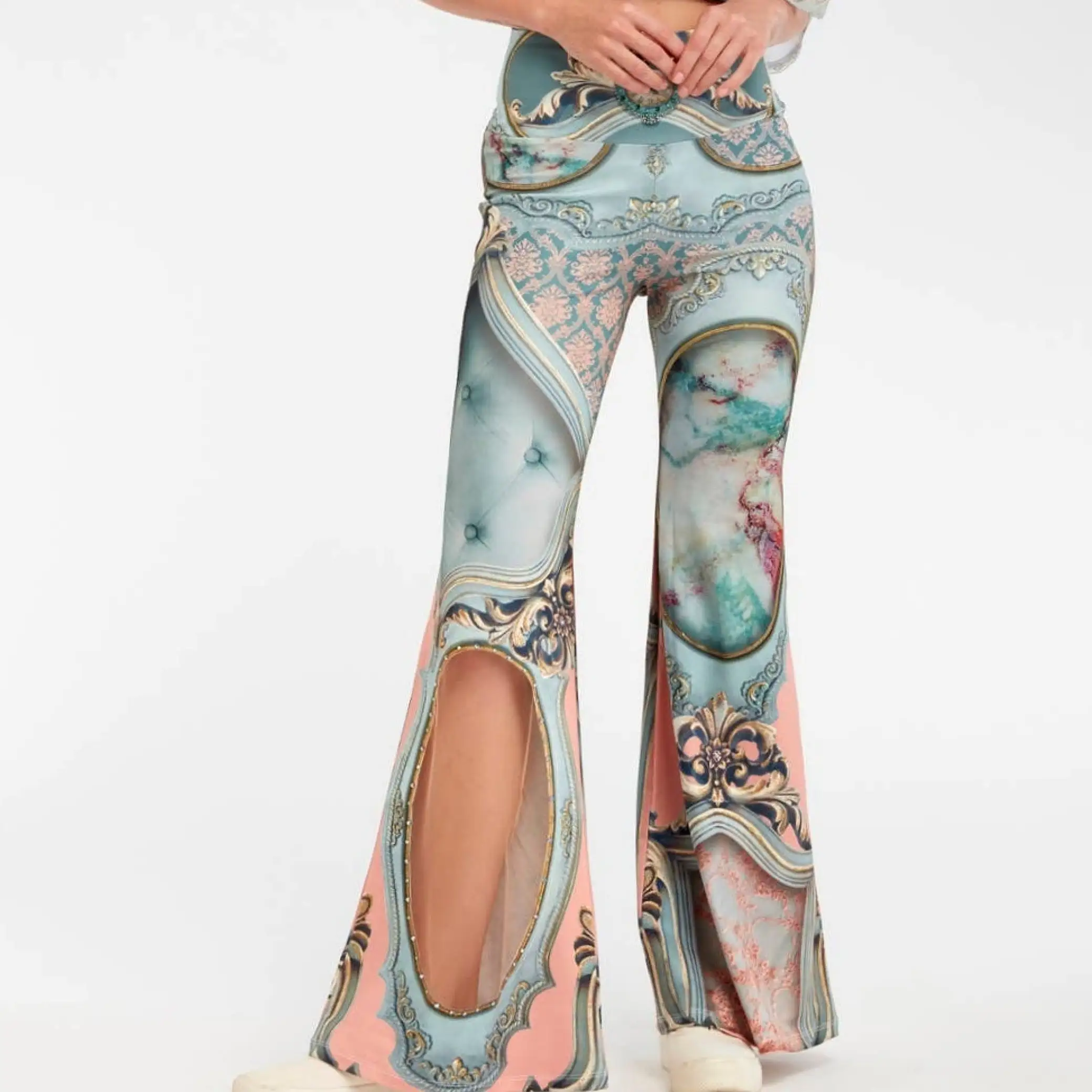 The Art of Fashion Pretty In Pink Blue Flare Leg Pants