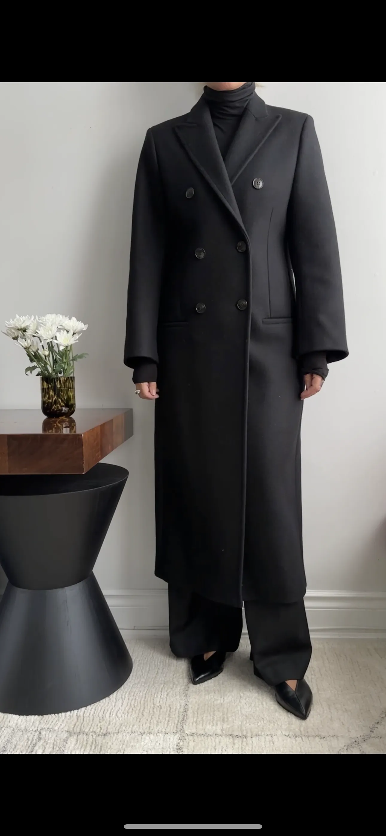 Toteme 2023 Tailored Wool Long Black Coat - S