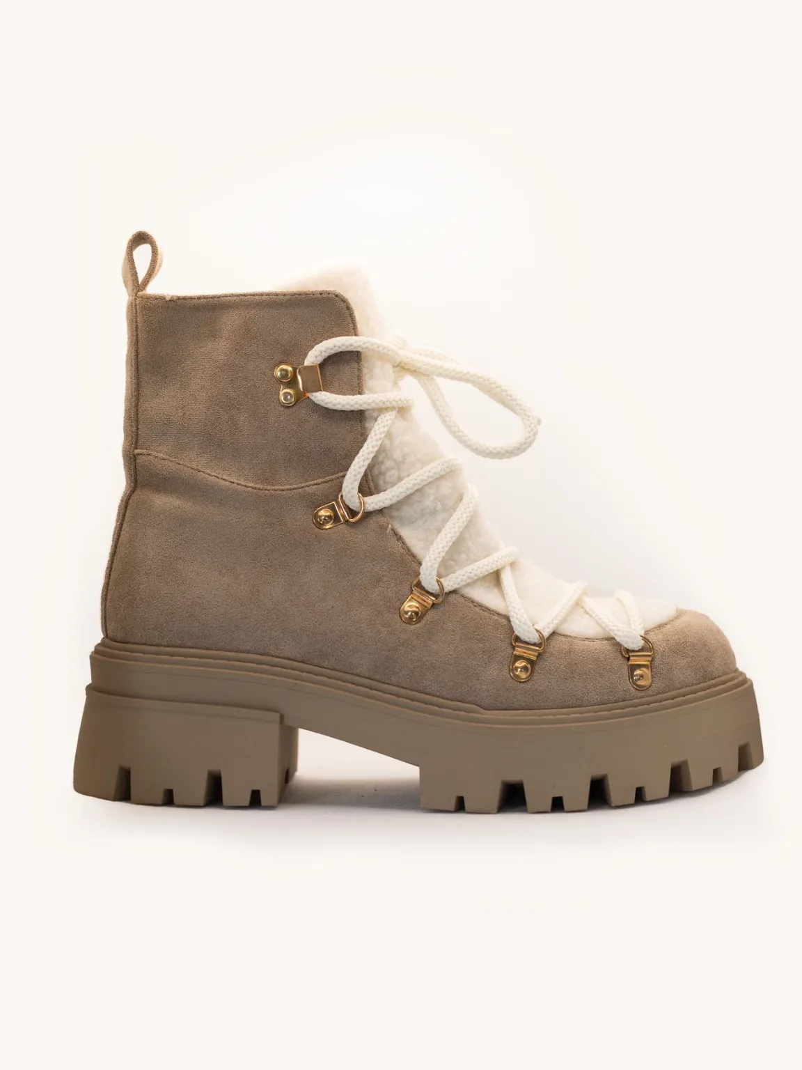 Truffle Sherpa Detail Tie Up Boots