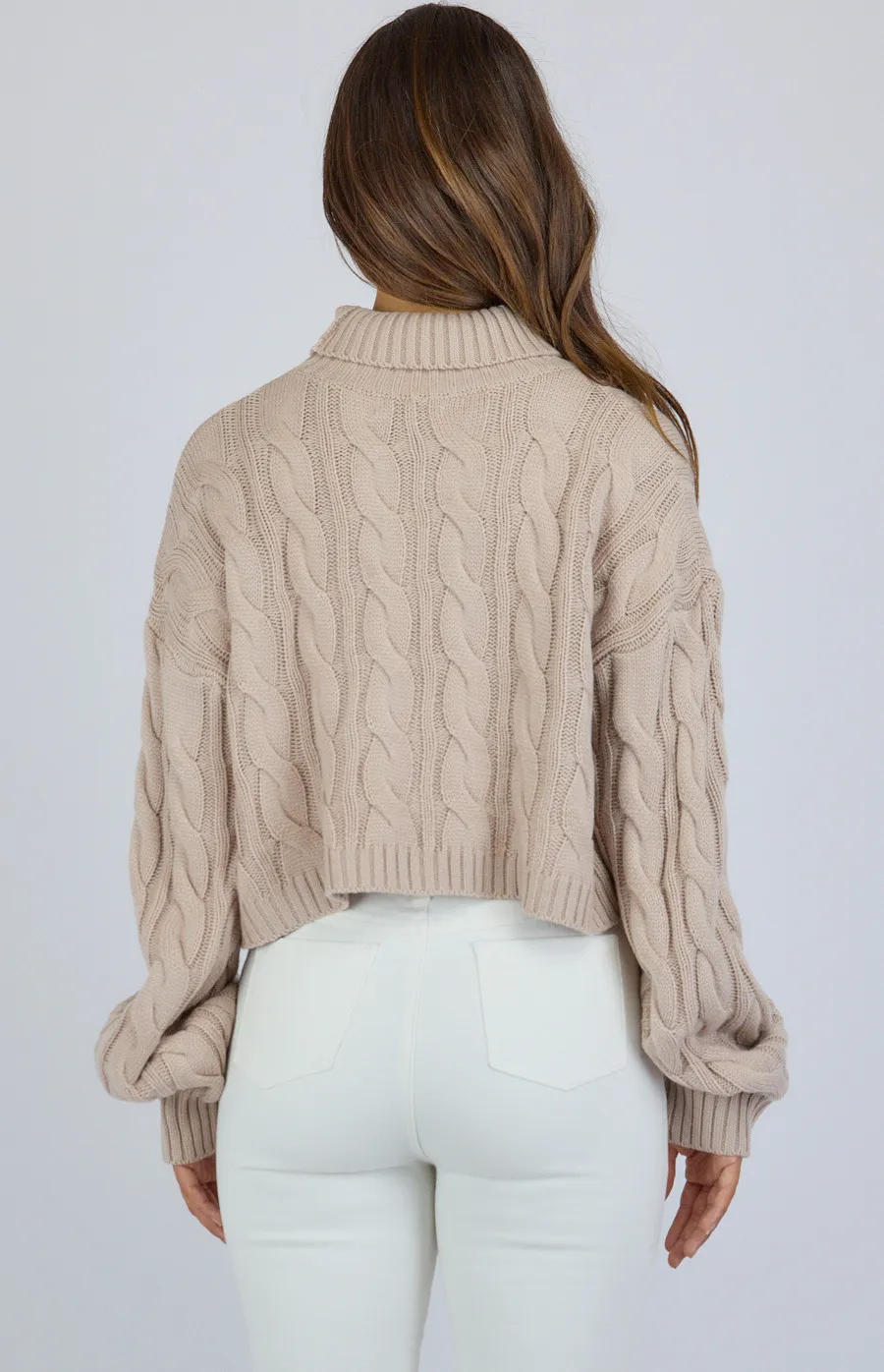 Turtle Neck Cable Cropped Knit Sweater (SKN502)