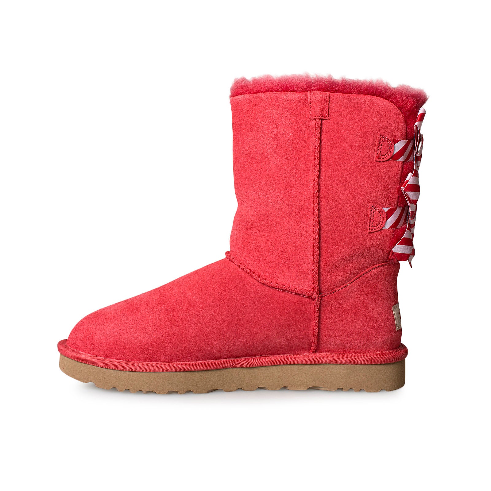 UGG Bailey Bow Diagonal Stripes Poppy Red Boots - Women's