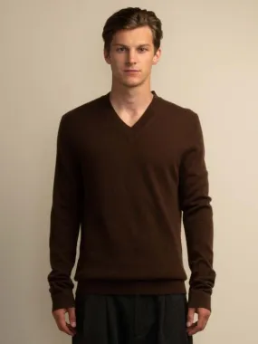 V Neck Sweater - Brown