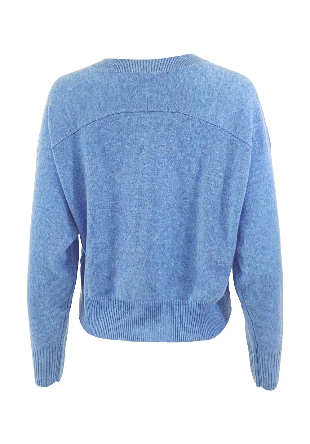 V NECK SWEATER WITH BACK YOKE (SAPPHIRE) - AUTUMN CASHMERE