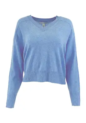 V NECK SWEATER WITH BACK YOKE (SAPPHIRE) - AUTUMN CASHMERE