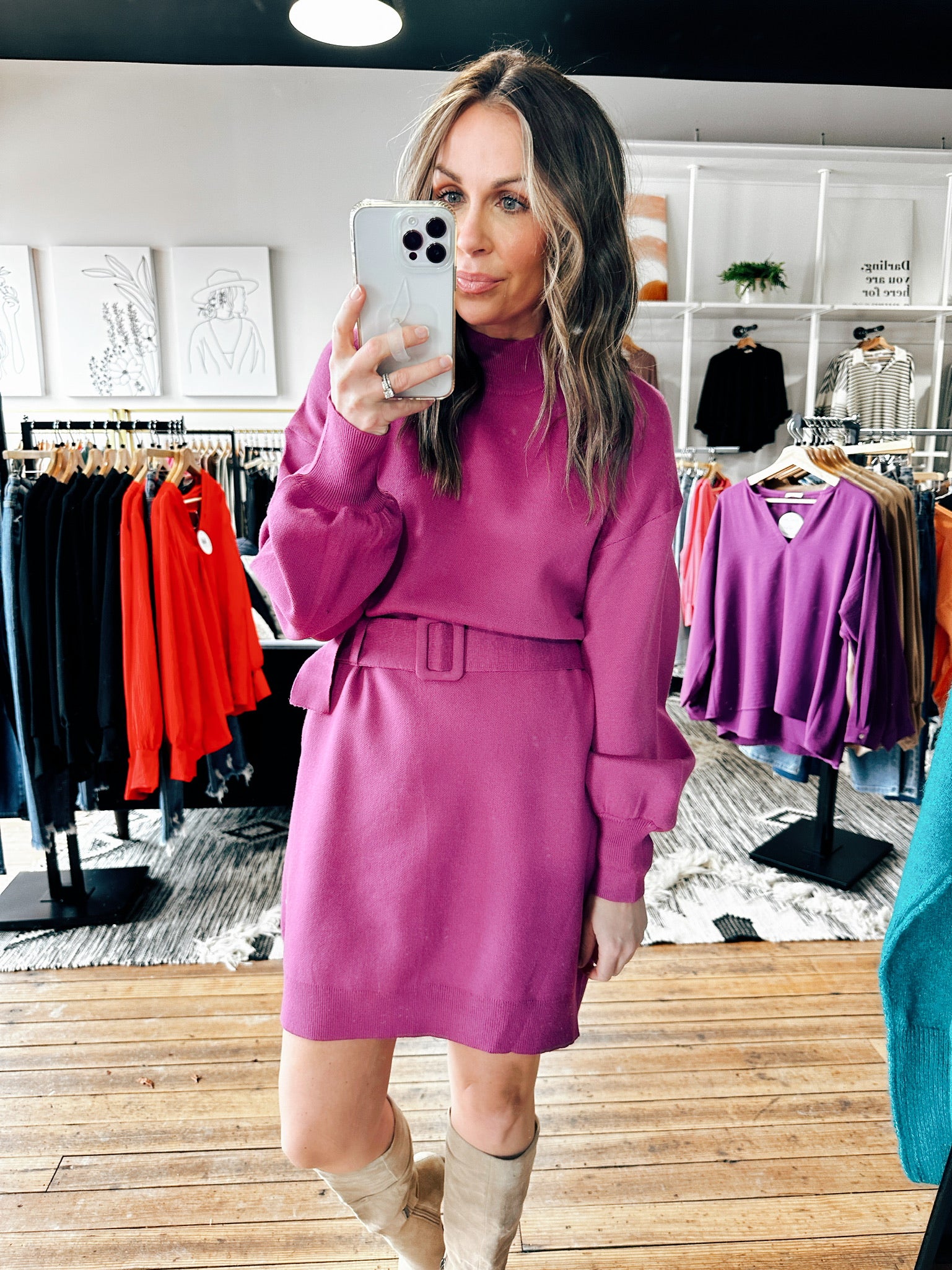 Violet Belted Sweater Dress