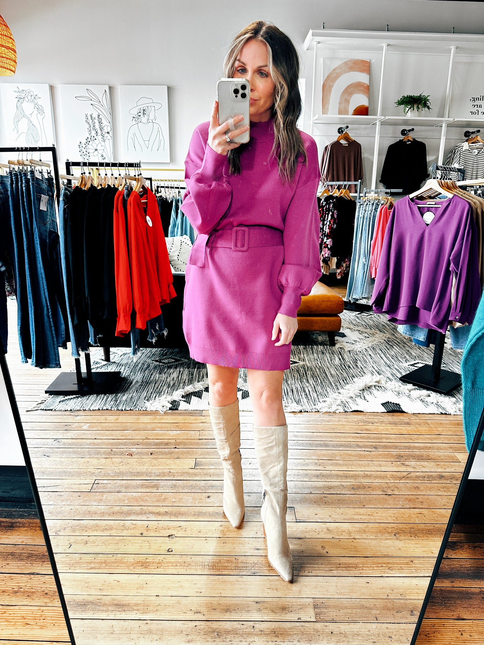 Violet Belted Sweater Dress