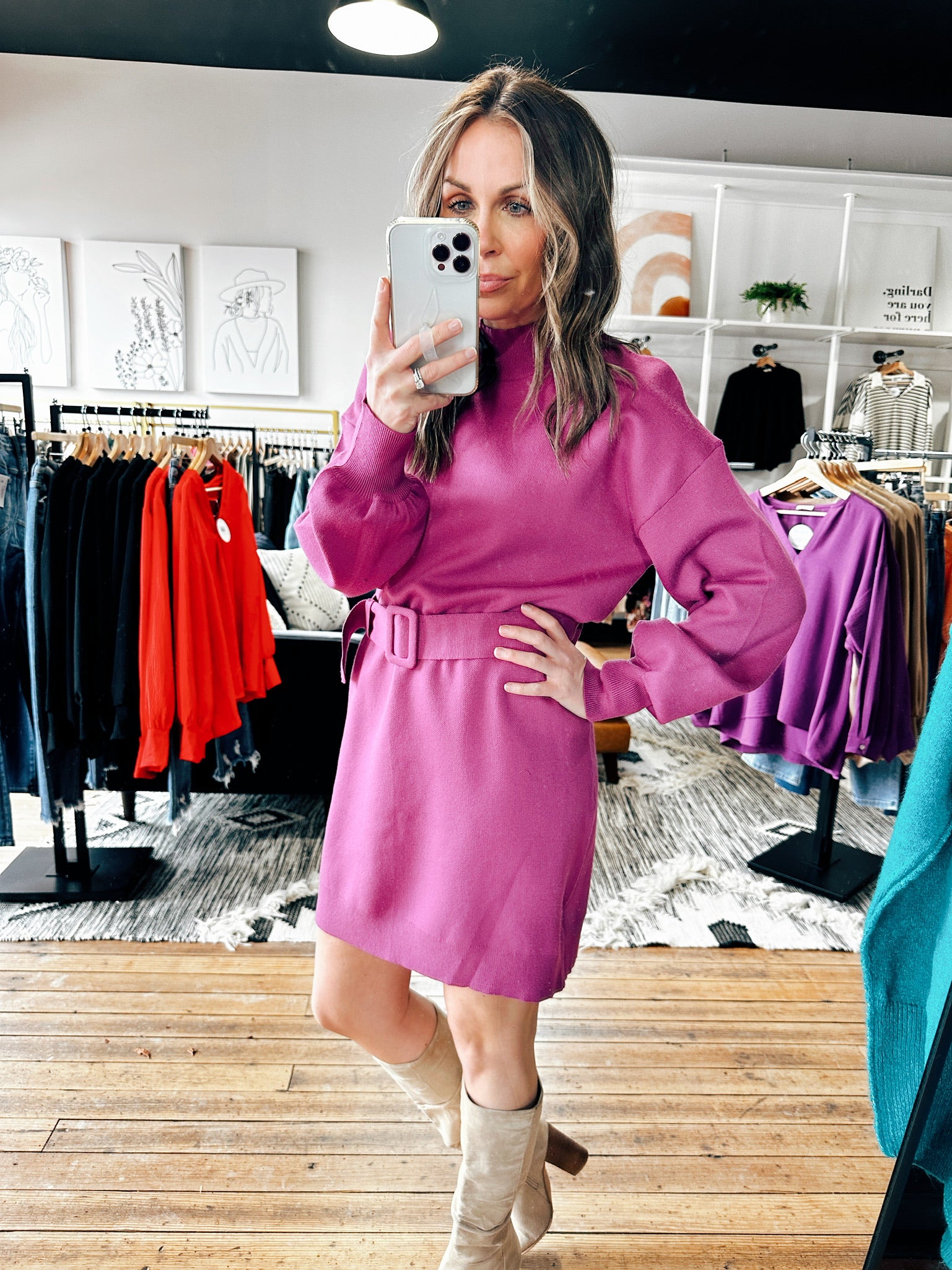 Violet Belted Sweater Dress